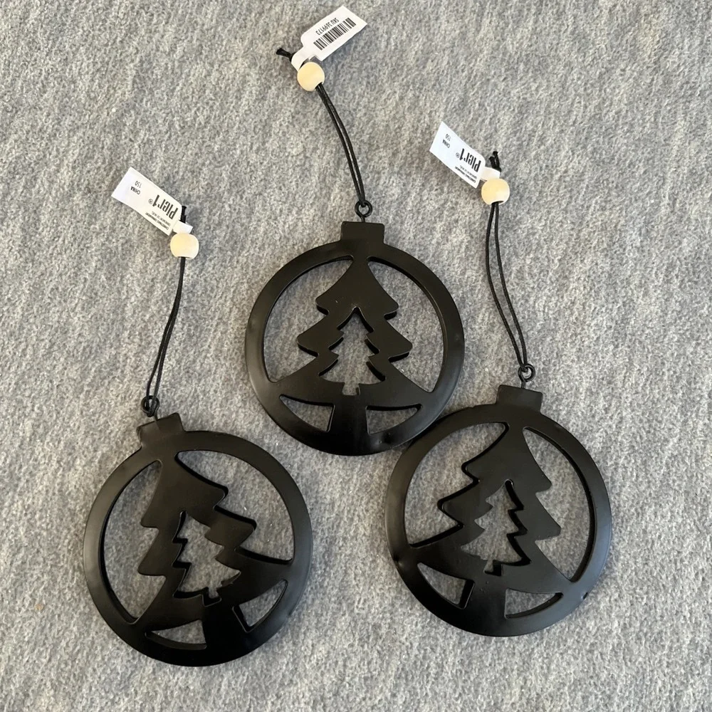 Pier 1 3D Black Metal Tree Christmas Ornaments‎ Set Of 3 Decor Lightweight New